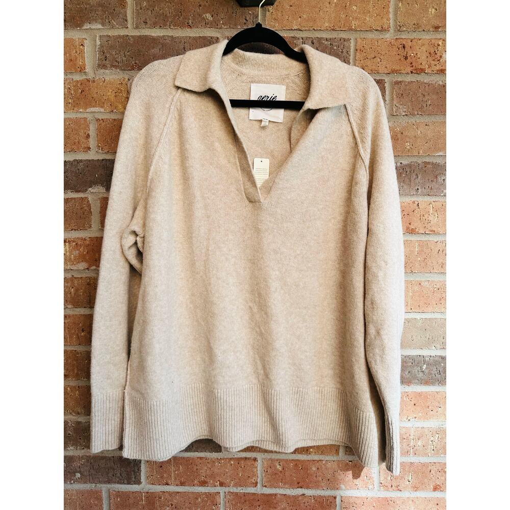 Aerie Women's Tan Solid V-Neck Long Sleeve Clearance Sweaters Size X-Small NWT
